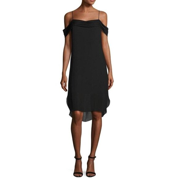 T by Alexander Wang Pleated Off-The-Shoulder Silk Dress Size 4 S Black - Picture 1 of 12